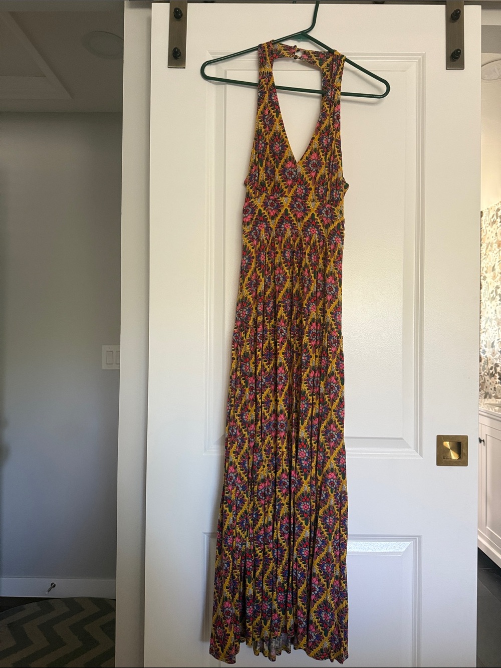 Anthropologie Yellow Floral Halter Maxi Dress